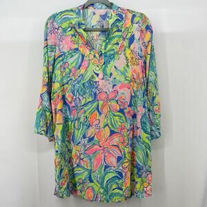 Lilly Pulitzer Size XXS Esme Tunic Top Long Sleeve Multicolor‎ Blouse Vibrant